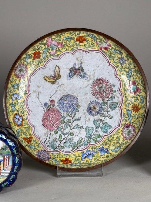 Bord (3) - Brons, Emaille - Geleid koperen, Antiek en Kunst, Antiek | Overige Antiek