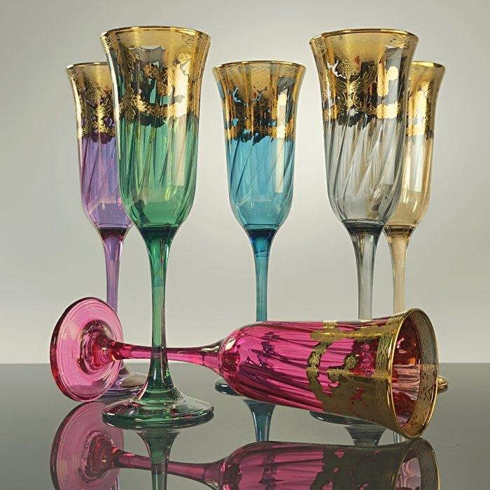 Secoloventesimo - Champagne fluitje (6) - Venice kleur goud, Antiek en Kunst, Antiek | Meubels | Tafels