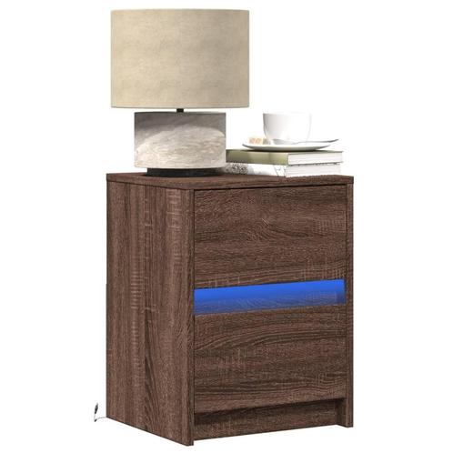 vidaXL Nachtkastjes met LED 2 st bewerkt hout bruin, Huis en Inrichting, Slaapkamer | Nachtkastjes, Nieuw, Hout, Verzenden