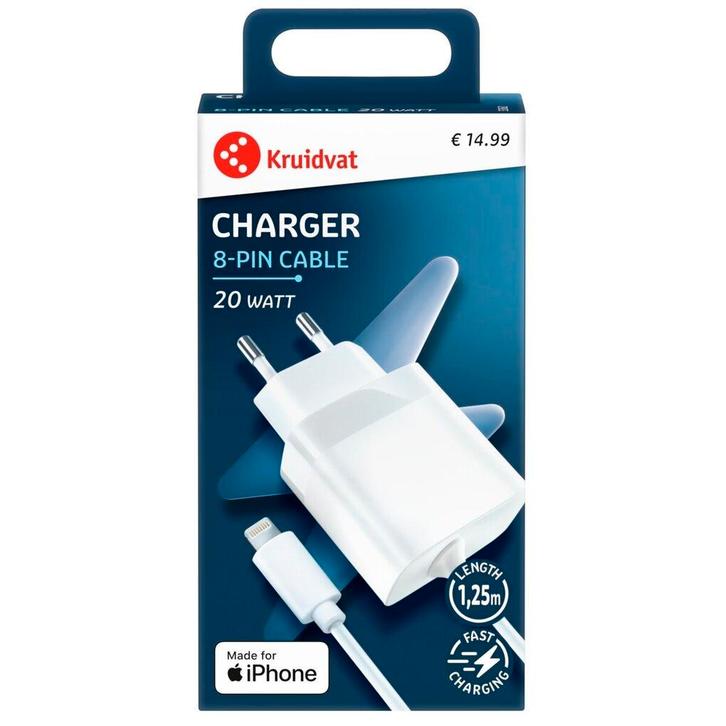Kruidvat Mfi 20W 8-Pin Charger, Telecommunicatie, Mobiele telefoons | Toebehoren en Onderdelen, Nieuw, Verzenden