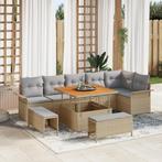 vidaXL 9 Delige Tuinbankenset met kussens poly rattan acacia, Verzenden, Nieuw, Rotan