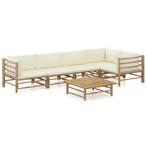 vidaXL 6-delige Loungeset met crèmewitte kussens bamboe, Verzenden, Nieuw, Hout, Loungeset