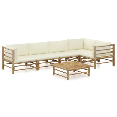 vidaXL 6-delige Loungeset met crèmewitte kussens bamboe, Tuin en Terras, Tuinsets en Loungesets, Loungeset, Nieuw, Hout, Verzenden
