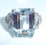 Ring - 18 karaat Witgoud - 10.90ct. tw. Aquamarijn - Diamant, Nieuw