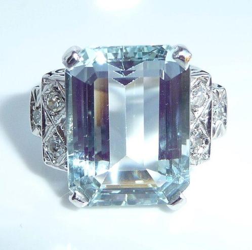 Ring - 18 karaat Witgoud - 10.90ct. tw. Aquamarijn - Diamant, Sieraden, Tassen en Uiterlijk, Ringen