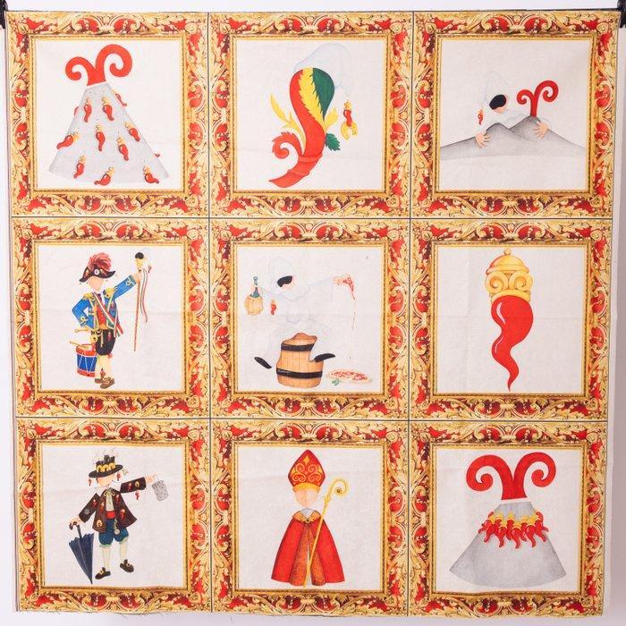 Symbolen van de Napolitaense traditie - 9 werken op textiel, Antiek en Kunst, Antiek | Kleden en Textiel