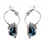 Fako Bijoux® - Oorringen - 20mm - Vlinder Kristal - Blauw, Verzenden, Nieuw