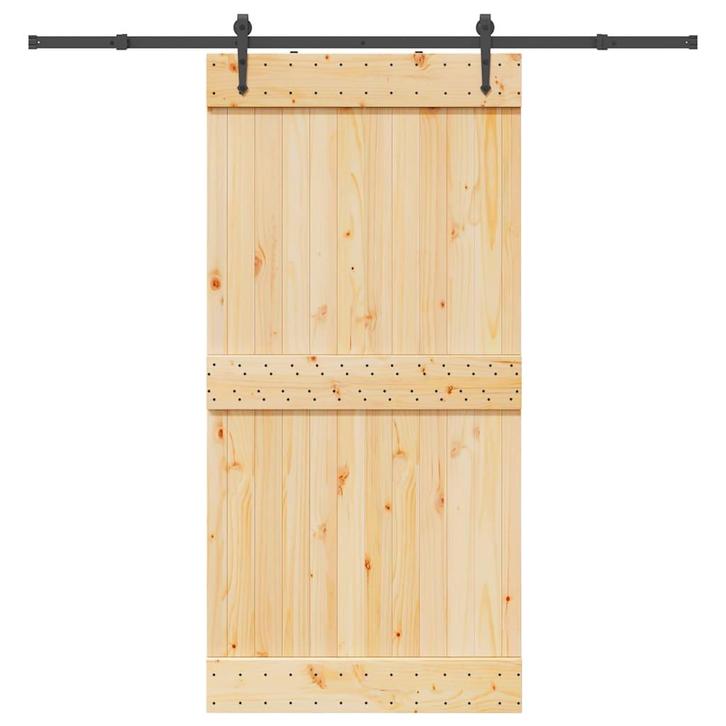 vidaXL Schuifdeur met beslag 100x210 cm massief grenenhout, Doe-het-zelf en Verbouw, Deuren en Horren, Nieuw, Verzenden