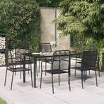 vidaXL 7-delige Tuinset katoenen touw en staal zwart, Tuin en Terras, Verzenden, 6 zitplaatsen, Nieuw, Rvs