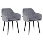 Lina® Noble - Velvet Eetkamerstoel - Set van 2 - Licht Grijs, Twee, Overige kleuren, Stof, Nieuw