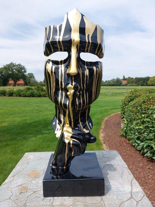 Beeld, artistic Statue head on block  THE SILENCE  64 cm, Antiek en Kunst, Curiosa en Brocante