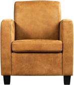 Bruine leren landelijke fauteuil - poot hout bruin - Kenia L, Huis en Inrichting, Fauteuils, Nieuw, Ophalen of Verzenden, Landelijk