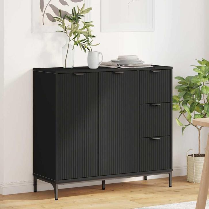 vidaXL Dressoir met lade Zwart 89,5 x 33 x 82 cm Bewerkt, Huis en Inrichting, Kasten | Dressoirs, Nieuw, Minder dan 50 cm, Overige houtsoorten