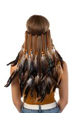 Hoofdband Veren Zwart Wit Bruin Ibiza Hippie Indiaan Haarban, Kleding | Dames, Carnavalskleding en Feestkleding, Ophalen of Verzenden