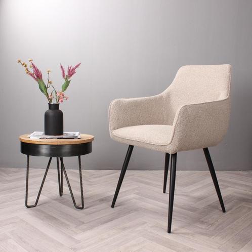 Eetkamerstoel met armleuning  Boucle Taupe & Beige -, Huis en Inrichting, Stoelen, Nieuw, Ophalen of Verzenden