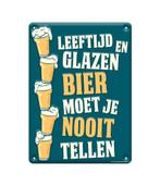 Metalen Bord Leeftjd En Glazen Bier, Verzenden, Nieuw