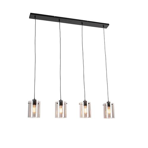 Design hanglamp zwart met smoke glas 4-lichts - Dome, Huis en Inrichting, Lampen | Hanglampen