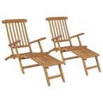 vidaXL Ligstoelen 2 st met voetsteun massief teakhout, Tuin en Terras, Ligbedden, Verzenden, Nieuw