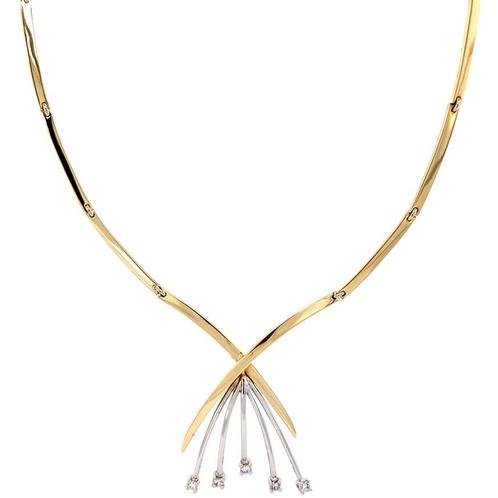 Gouden choker met diamant 14 krt, Sieraden, Tassen en Uiterlijk, Kettingen, Wit, Zo goed als nieuw, Goud, Verzenden