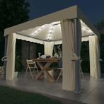 vidaXL Prieel met gordijn en LED-lichtslinger 3x3 m crèmewit, Tuin en Terras, Verzenden, Nieuw