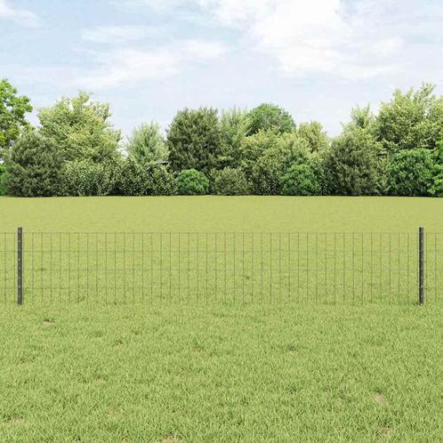 vidaXL Hecke met palen Grijs 0.4 x 25 m Staal, Tuin en Terras, Schuttingen, Nieuw, IJzer, Verzenden