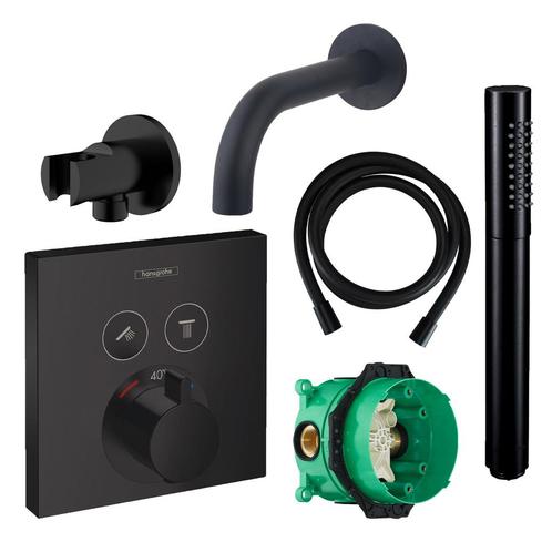 Badkraanset Hansgrohe Select Vierkant met Handdouche Zwart, Doe-het-zelf en Verbouw, Sanitair, Kraan, Nieuw, Ophalen of Verzenden