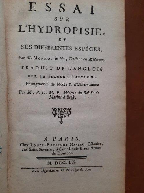 Monro (Docteur Donald) - Essai sur lhydropisie et ses, Antiek en Kunst, Antiek | Boeken en Bijbels