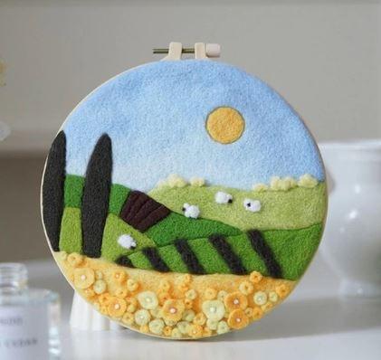 Diypakket schilderen met vilt  landschap schaapjes ook, Hobby en Vrije tijd, Knutselen, Nieuw, Ophalen of Verzenden