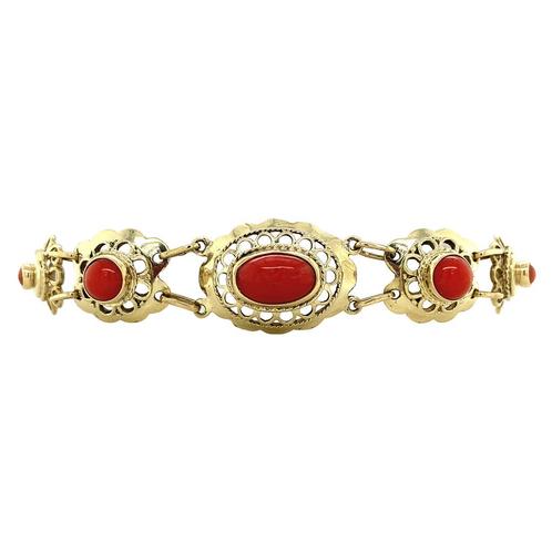 Gouden vintage armband met bloedkoraal 14 krt, Sieraden, Tassen en Uiterlijk, Armbanden, Nieuw, Ophalen of Verzenden