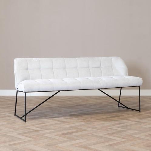 40% Korting: Scandinavische eetkamerbank Jelle off white 185, Huis en Inrichting, Stoelen, Wit, Zo goed als nieuw, Stof, Ophalen