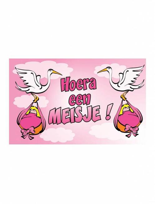 Geboortevlag Hoera een meisje, Hobby en Vrije tijd, Feestartikelen, Nieuw, Ophalen of Verzenden