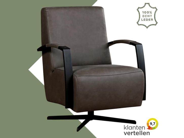 Leren draaifauteuil Mood - Rancho Steel (grijs) - Stervoet, Huis en Inrichting, Fauteuils, 50 tot 75 cm, 75 tot 100 cm, Nieuw