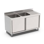 HCB Spoeltafel - dubbele spoelbakken links - schuifdeuren -, Verzenden, Nieuw in verpakking, RVS Meubilair