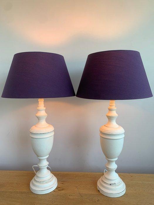 Tafellamp (2) - Twee houten Brocante tafellampen - Hout -, Antiek en Kunst, Curiosa en Brocante
