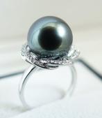 Ring 18 kt. witgoud - Rikitea parel - briljant blauwe pauw,, Nieuw