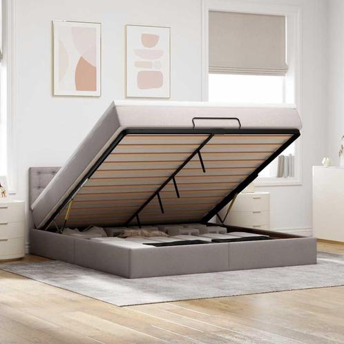 vidaXL Bed poef met matras en LEDs 180x200 cm stof taupe, Huis en Inrichting, Slaapkamer | Bedden, 80 cm, 200 cm, Eenpersoons