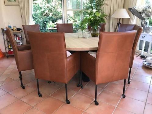 Set van 8 leren eetkamerstoelen - met wieltjes en hoge rug -, Huis en Inrichting, Stoelen, Overige kleuren, Nieuw, Leer, Ophalen of Verzenden