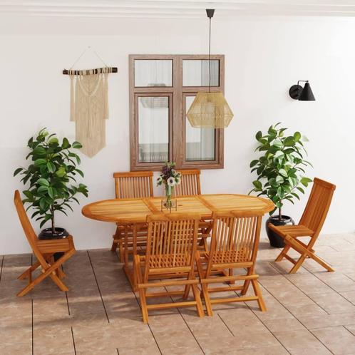 vidaXL 7-delige Tuinset massief teakhout, Tuin en Terras, Tuinsets en Loungesets, Tuinset, Nieuw, 6 zitplaatsen, Hout, Verzenden