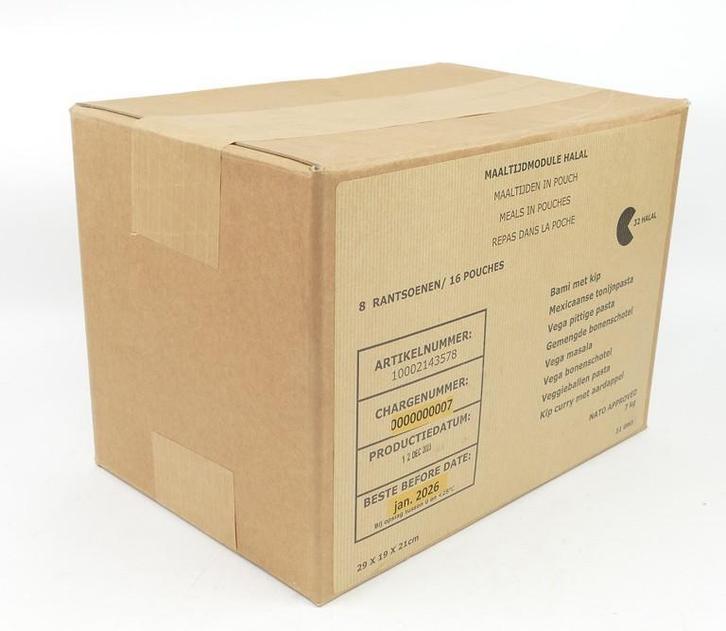 1 rantsoen doos met 16 maaltijden HALAL/ VEGA  noodpakket, Diversen, Levensmiddelen, Verzenden