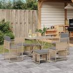 vidaXL 7-delige Tuinset met kussens poly rattan beige, Tuin en Terras, Verzenden, Nieuw, Rotan, Tuinset