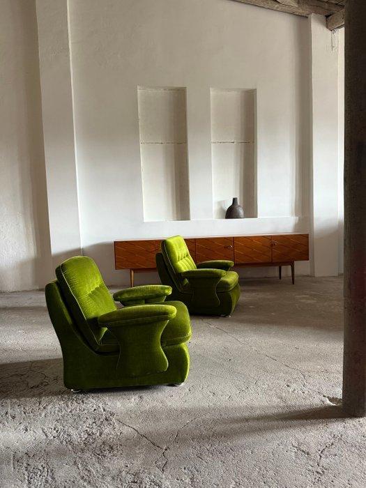 Fauteuil - Fluweel, Hout - Ruimtevaart, Antiek en Kunst, Antiek | Meubels | Stoelen en Banken