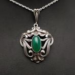 Zilver, Art Nouveau, Chrysophraas - Ketting met hanger