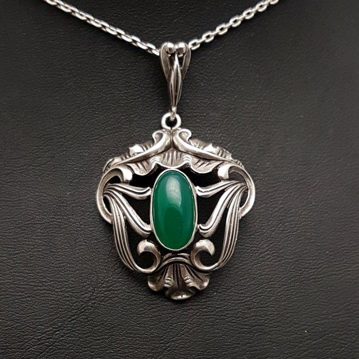 Zilver, Art Nouveau, Chrysophraas - Ketting met hanger, Antiek en Kunst, Kunst | Designobjecten