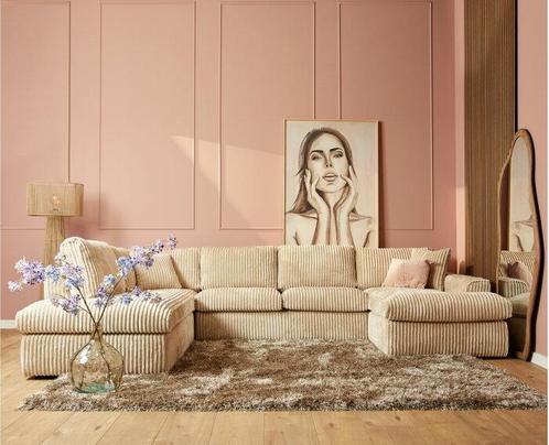 MySofa Teddy U-bank Ribstof - Beige, Huis en Inrichting, Banken | Bankstellen, Nieuw, Ophalen of Verzenden
