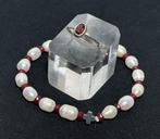 Witte parels en granaat met Hematiet Griekse kruis. EERSTE, Antiek en Kunst