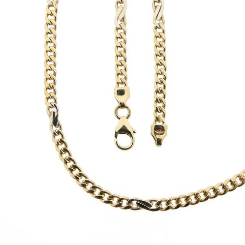 Bicolor gouden gourmet schakel ketting | 41 cm, Sieraden, Tassen en Uiterlijk, Kettingen, Overige kleuren, Gebruikt, Goud, Ophalen of Verzenden