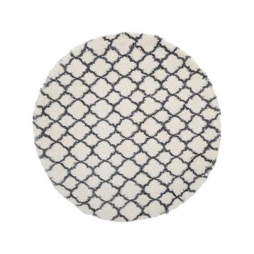 Vloerkleed rond 150 cm - wit met grijs - hoogpolig beschikbaar voor biedingen