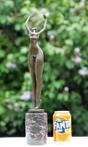 modern bronze sculpture of a cheerful lady, all bronze 48 cm