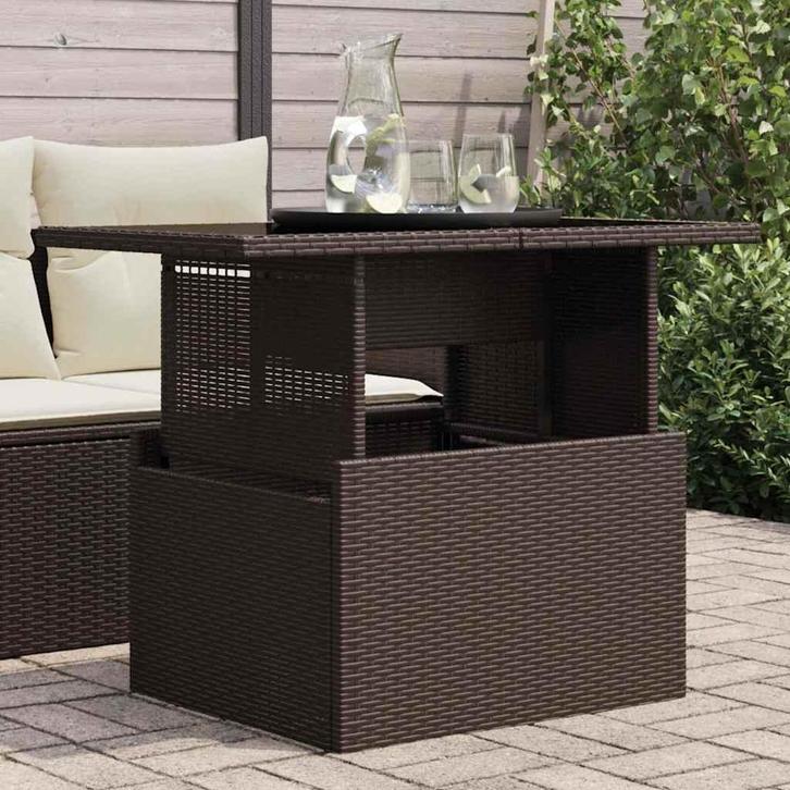 vidaXL Tuintafel met glazen blad 100x55x73 cm poly rattan, Tuin en Terras, Tuintafels, Nieuw, Verzenden