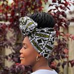 Afrikaanse Groen / wit Bogolan hoofddoek - Mud cloth headwra, Nieuw, Ophalen of Verzenden